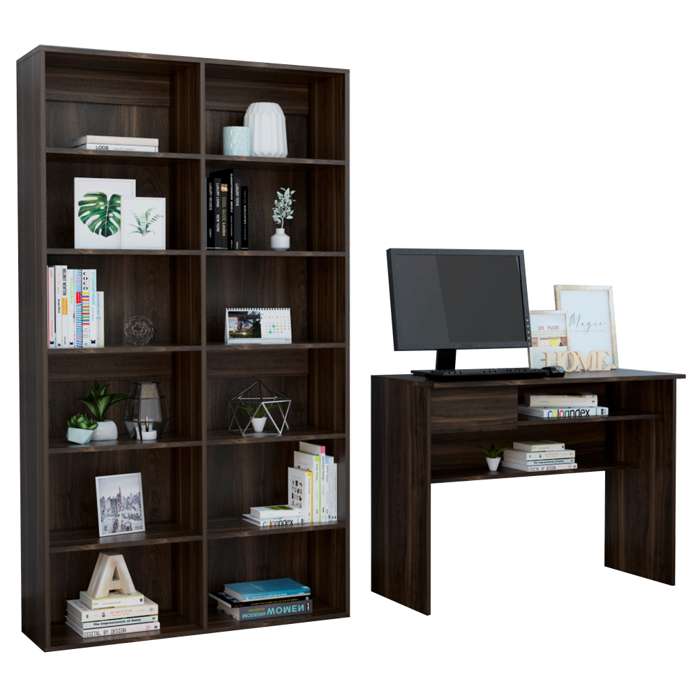 Escritorio W100 + Biblioteca Office Color Habano Para Sala De Estar